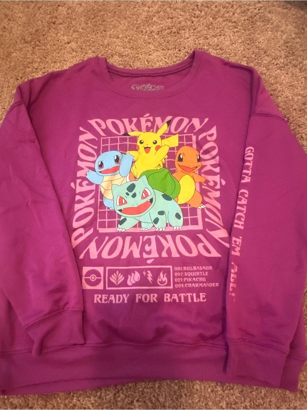 Pokemon Purple Crewneck Sweatshirt with Starter Pokemon Art